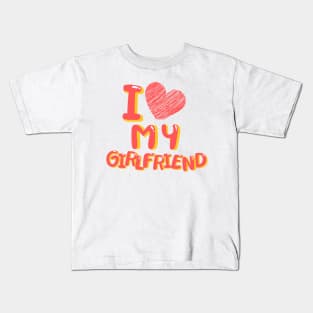 I Love My Girlfriend Heart Balloons White Kids T-Shirt